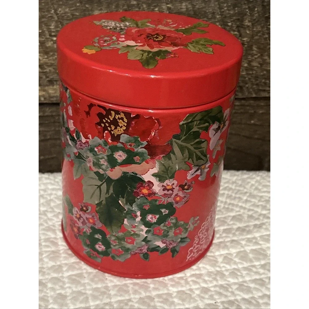 Pioneer Woman Red Tin Canister‎ Small Country Garden Metal Kitchen Counter 6